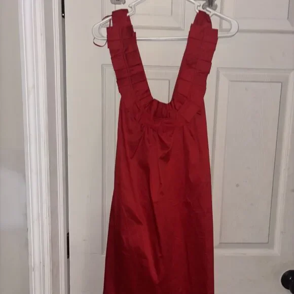 Zara Trafaluc Ruffled Off-Shoulder Dress Women’s Med Red Bodycon festive Mini - Picture 3 of 8